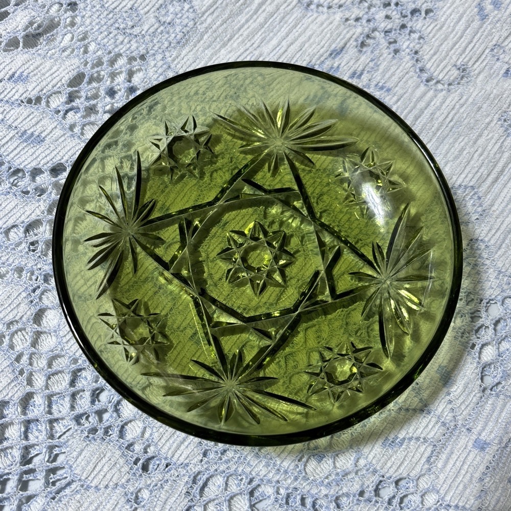 Anchor Hocking EAPC Green Flat Bowl Early American Prescut Dish Star Of David